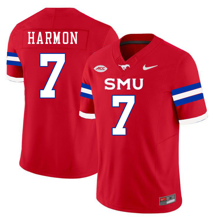 SMU Mustangs #7 Deuce Harmon Jersey College Football Uniforms-Red